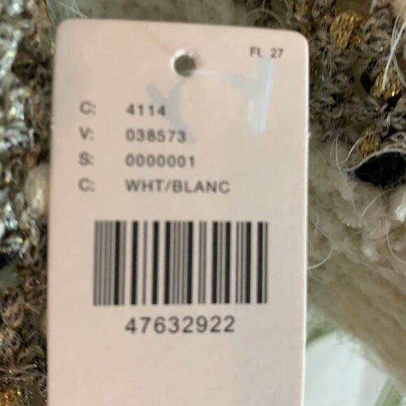 NWT Moth Anthropologie White and Metallic Crocheted Fringed Poncho Sweater - Picture 9 of 9